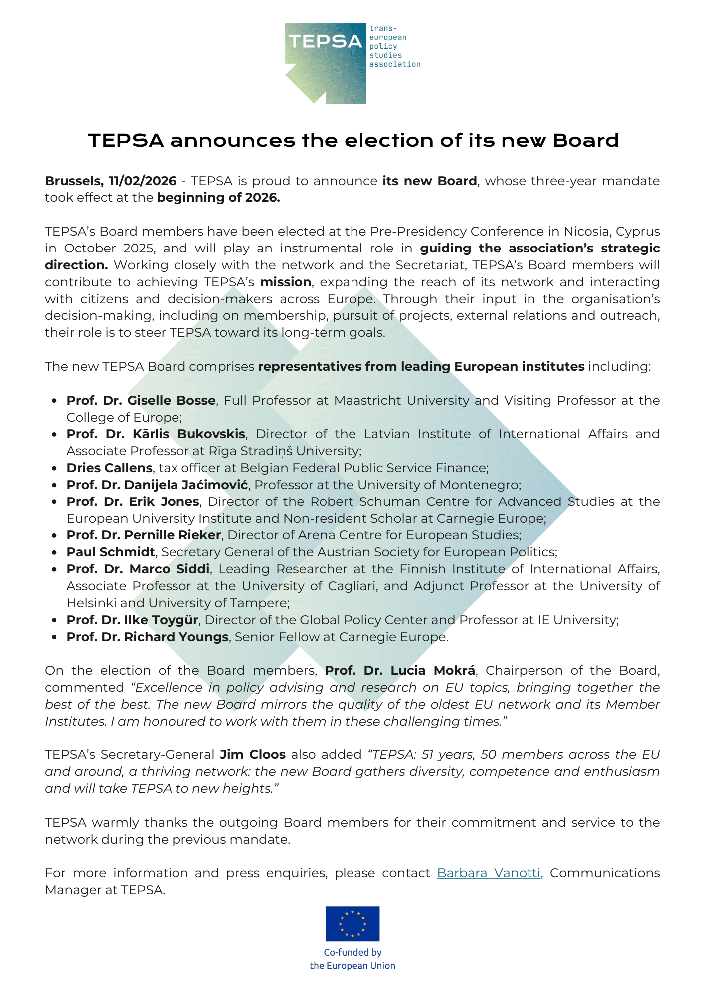 TEPSA announces the election of its new Board – TEPSA